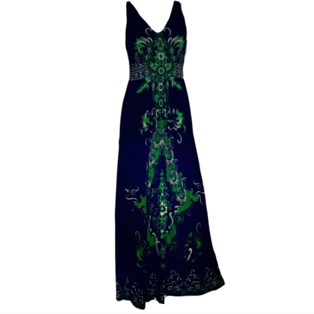 INC Full length Empire Waist Paisley Maxi Sleevless Embellished Rayon Dress XS